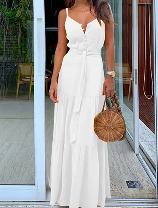 Best Women's Maxi long Dress Maxi Dress White Dress Graduation Dress Summer Dress Elegant Modern Wedding Party Daily Slim Pure Color Sleeveless Spaghetti Strap White Yellow Red Blue Summer Spring Women White Dresses