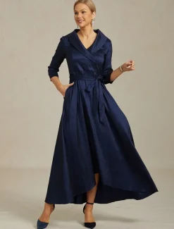 New Women's Maxi long Dress Party Dress Elegant Vintage Regular Fit Solid Color 3/4 Length Sleeve V Neck Fall Winter Women Cocktail Dress