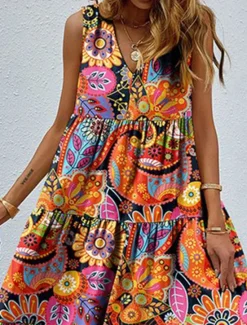 Sale Women's Maxi long Dress Swing Dress Tank Dress Summer Dress Boho Dress Fashion Streetwear Tribal Outdoor Vacation Street Loose Fit Floral Paisley Sleeveless V Neck Summer Spring Women Spring Dresses