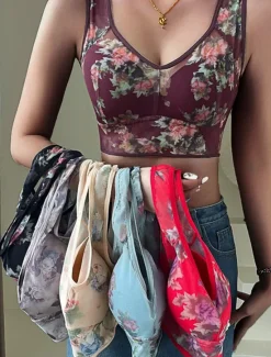 Online Women's Mesh Floral Print Bra Graphic Bra Wirefree Non Padded Full Coverage Solid Moulded Everyday Bra Home Outfits Women Lingerie