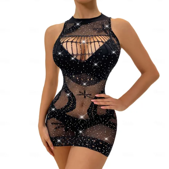 Outlet Women's Mesh Hole Sexy Erotic Sexy Bodies Nightwear - Acrylic Jacquard Solid Colored Sexy Lingerie Set Home Outfits Women Lingerie