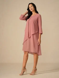 Women's Midi Dress A Line Dress Chiffon Party Birthday Cocktail Wedding Guest Cocktail Party Regular Fit Solid Color 3/4 Length Sleeve Crew Neck Summer Women Cocktail Dress