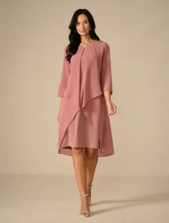 Women's Midi Dress A Line Dress Chiffon Party Birthday Cocktail Wedding Guest Cocktail Party Regular Fit Solid Color 3/4 Length Sleeve Crew Neck Summer Women Cocktail Dress