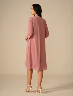 Women's Midi Dress A Line Dress Chiffon Party Birthday Cocktail Wedding Guest Cocktail Party Regular Fit Solid Color 3/4 Length Sleeve Crew Neck Summer Women Cocktail Dress