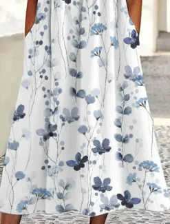 New Women's Midi Dress A Line Dress Summer Dress Print Dress Fashion Modern Lace Sleeve Outdoor Vacation Daily Regular Fit Floral Short Sleeve Scalloped Neck Spring Fall Women Floral Dresses