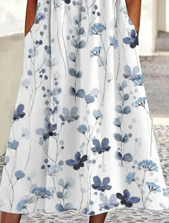 New Women's Midi Dress A Line Dress Summer Dress Print Dress Fashion Modern Lace Sleeve Outdoor Vacation Daily Regular Fit Floral Short Sleeve Scalloped Neck Spring Fall Women Floral Dresses