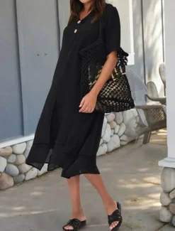Clearance Women's Midi Dress A Line Dress Summer Dress Casual Daily Regular Fit Graphic Plain Half Sleeve V Neck Black White Navy Blue Summer Women Dresses