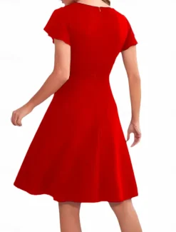 Clearance Women's Midi Dress A Line Dress Elegant Vintage Regular Fit Solid Color Short Sleeve Crew Neck Red Dark Green Dark Blue Summer Spring Women Cocktail Dress