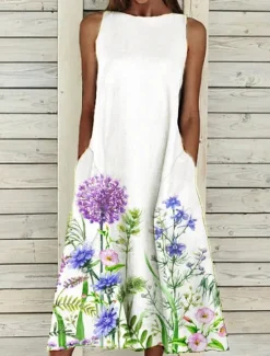 Online Women's Midi Dress A Line Dress T Shirt Dress Tee Dress Off The Shoulder Dress Athletic Dress Casual Vacation Daily Regular Fit Floral Sleeveless Off Shoulder Yellow Red Blue Purple Summer Women Sundresses