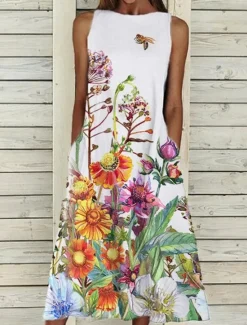 Online Women's Midi Dress A Line Dress T Shirt Dress Tee Dress Off The Shoulder Dress Athletic Dress Casual Vacation Daily Regular Fit Floral Sleeveless Off Shoulder Yellow Red Blue Purple Summer Women Sundresses