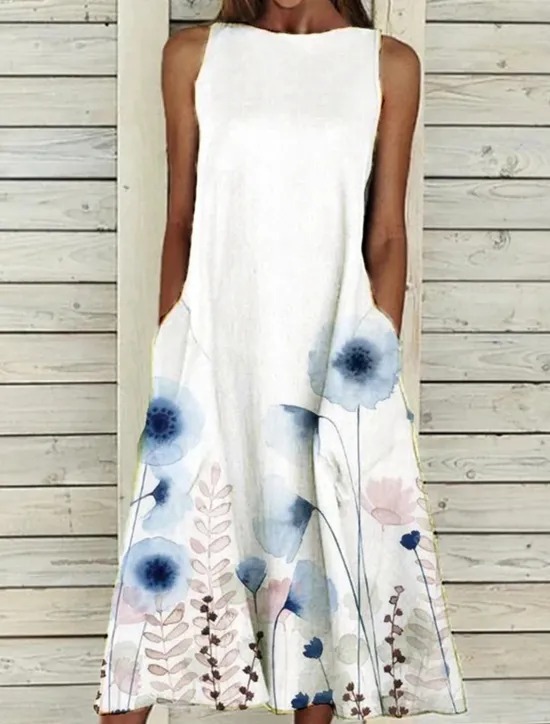 Online Women's Midi Dress A Line Dress T Shirt Dress Tee Dress Off The Shoulder Dress Athletic Dress Casual Vacation Daily Regular Fit Floral Sleeveless Off Shoulder Yellow Red Blue Purple Summer Women Sundresses