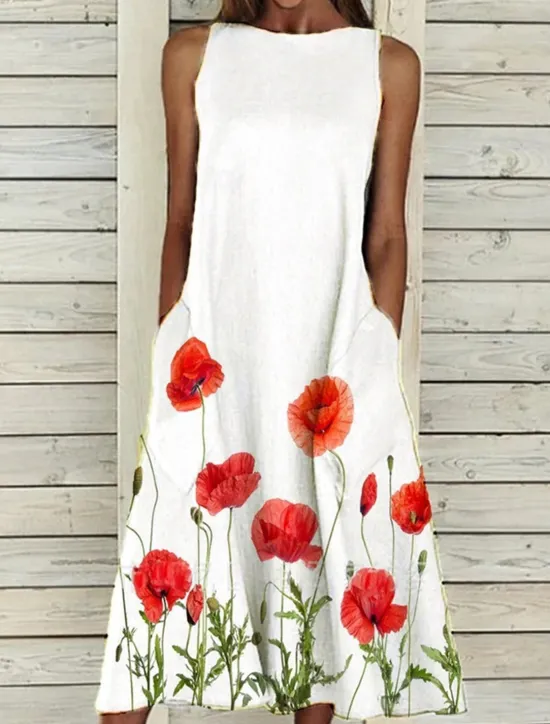 Online Women's Midi Dress A Line Dress T Shirt Dress Tee Dress Off The Shoulder Dress Athletic Dress Casual Vacation Daily Regular Fit Floral Sleeveless Off Shoulder Yellow Red Blue Purple Summer Women Sundresses
