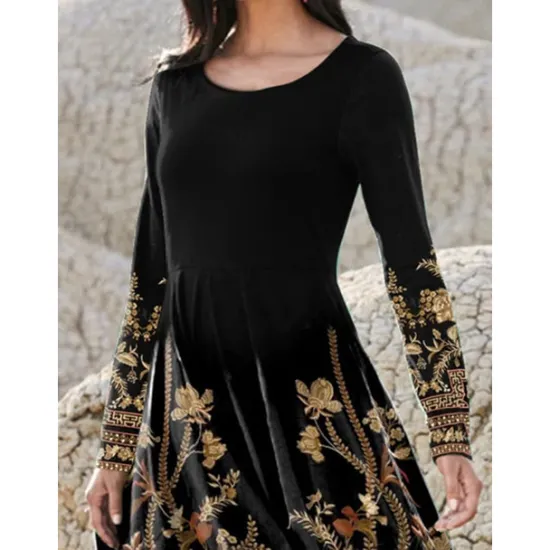Online Women's Midi Dress A Line Dress Casual Dress Winter Dress Swing Dress Fashion Streetwear Mature Formal Outdoor Vacation Regular Fit Floral Long Sleeve Crew Neck Spring Fall Winter Women Casual Dress