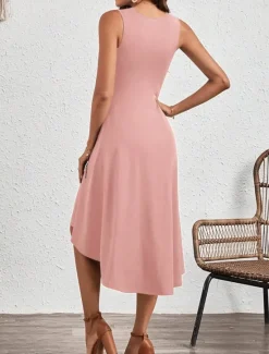Best Women's Midi Dress A Line Dress Solid Color Bodycon Dress Work Dresses Semi Formal Office Slim Graphic Sleeveless Crew Neck Black Pink Red Blue Summer Women Work Dresses