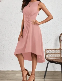 Best Women's Midi Dress A Line Dress Solid Color Bodycon Dress Work Dresses Semi Formal Office Slim Graphic Sleeveless Crew Neck Black Pink Red Blue Summer Women Work Dresses