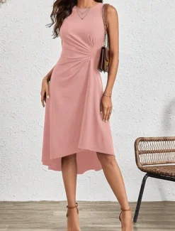 Best Women's Midi Dress A Line Dress Solid Color Bodycon Dress Work Dresses Semi Formal Office Slim Graphic Sleeveless Crew Neck Black Pink Red Blue Summer Women Work Dresses