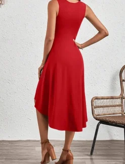 Best Women's Midi Dress A Line Dress Solid Color Bodycon Dress Work Dresses Semi Formal Office Slim Graphic Sleeveless Crew Neck Black Pink Red Blue Summer Women Work Dresses