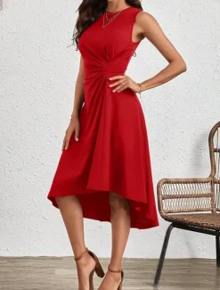 Best Women's Midi Dress A Line Dress Solid Color Bodycon Dress Work Dresses Semi Formal Office Slim Graphic Sleeveless Crew Neck Black Pink Red Blue Summer Women Work Dresses