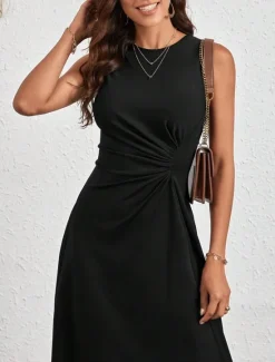 Best Women's Midi Dress A Line Dress Solid Color Bodycon Dress Work Dresses Semi Formal Office Slim Graphic Sleeveless Crew Neck Black Pink Red Blue Summer Women Work Dresses