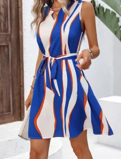 Online Women's Midi Dress A Line Dress Tropical Stylish Casual Vacation Daily Regular Fit Floral Graphic Sleeveless V Neck Spring Fall Women Sundresses