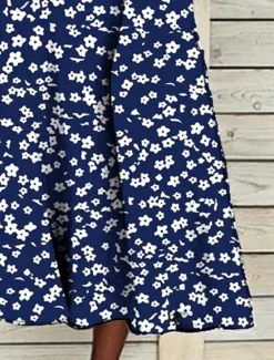 Sale Women's Midi Dress A Line Dress T Shirt Dress Tee Dress Summer Dress Bohemia Vacation Vintage Regular Fit Floral Graphic Ditsy Floral Short Sleeve Crew Neck Navy Blue Light Blue Summer Women Casual Dress