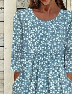 Sale Women's Midi Dress A Line Dress T Shirt Dress Tee Dress Summer Dress Bohemia Vacation Vintage Regular Fit Floral Graphic Ditsy Floral Short Sleeve Crew Neck Navy Blue Light Blue Summer Women Casual Dress