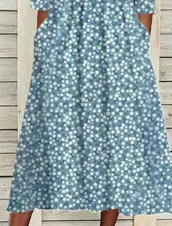 Sale Women's Midi Dress A Line Dress T Shirt Dress Tee Dress Summer Dress Bohemia Vacation Vintage Regular Fit Floral Graphic Ditsy Floral Short Sleeve Crew Neck Navy Blue Light Blue Summer Women Casual Dress