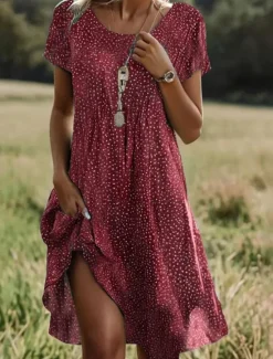 Best Women's Midi Dress A Line Dress T Shirt Dress Tee Dress Athletic Dress Casual Vacation Daily Regular Fit Graphic Short Sleeve Crew Neck Dark Red Pink Red Burgundy Summer Women T Shirt Dresses