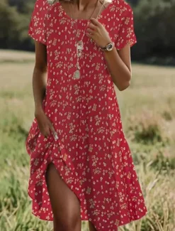 Best Women's Midi Dress A Line Dress T Shirt Dress Tee Dress Athletic Dress Casual Vacation Daily Regular Fit Graphic Short Sleeve Crew Neck Dark Red Pink Red Burgundy Summer Women T Shirt Dresses