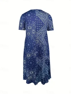Best Women's Midi Dress A Line Dress Summer Dress Casual Daily Regular Fit Paisley Short Sleeve Square Neck Pink Red Blue Gray Summer Women Sundresses|Casual Dress