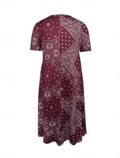 Best Women's Midi Dress A Line Dress Summer Dress Casual Daily Regular Fit Paisley Short Sleeve Square Neck Pink Red Blue Gray Summer Women Sundresses|Casual Dress