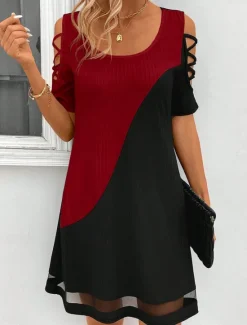 Sale Women's Midi Dress A Line Dress Summer Dress Elegant Vintage Stylish Home Party Holiday Loose Fit Solid Color Color Block Short Sleeve Crew Neck Black And White Light Pink Yellow Red Summer Spring Women Sundresses