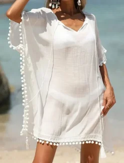 Outlet Women's Midi Dress Beach Dress Tropical Stylish Daily Date Loose Fit Plain Short Sleeve Crew Neck Summer Women Cover Up