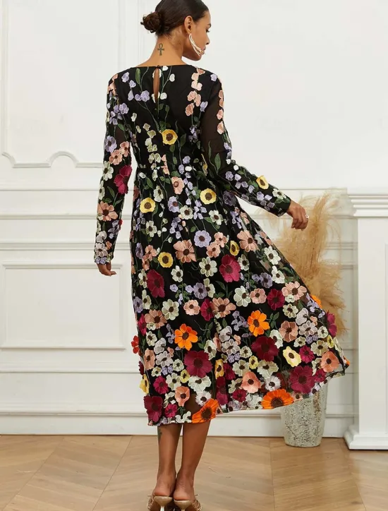 Outlet Women's Midi Dress Dress A Line Dress Elegant Stylish Bishop Sleeve Wedding Guest Cocktail Party Regular Fit Floral Long Sleeve V Neck Spring Fall Women Cocktail Dress