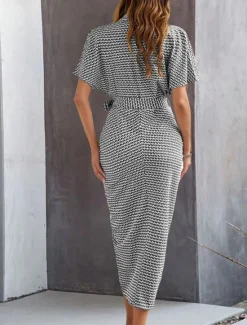 Sale Women's Midi Dress Blazer Dress Stylish Casual Vacation Work Daily Regular Fit Plaid Stripe Half Sleeve Shirt Collar Black Brown Summer Spring Fall Women Work Dresses