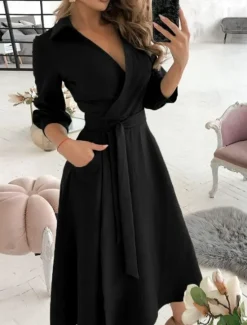 Outlet Women's Midi Dress Blazer Dress Sheath Dress Wrap Dress A Line Dress Party Cocktail Semi Formal Vacation Party Wedding Guest Regular Fit Long Sleeve V Neck Black Red Green Apricot Summer Fall Winter Women Cocktail Dress