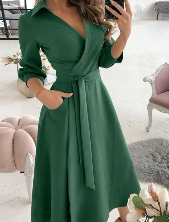Outlet Women's Midi Dress Blazer Dress Sheath Dress Wrap Dress A Line Dress Party Cocktail Semi Formal Vacation Party Wedding Guest Regular Fit Long Sleeve V Neck Black Red Green Apricot Summer Fall Winter Women Cocktail Dress