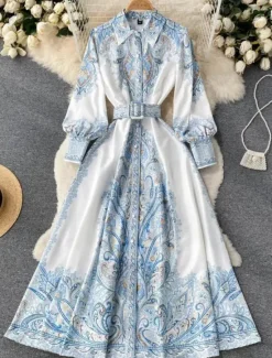 Women's Midi Dress Boho Dress Fashion Holiday Going out Weekend Regular Fit Flower Long Sleeve Shirt Collar Black Blue Apricot Summer Women Floral Dresses