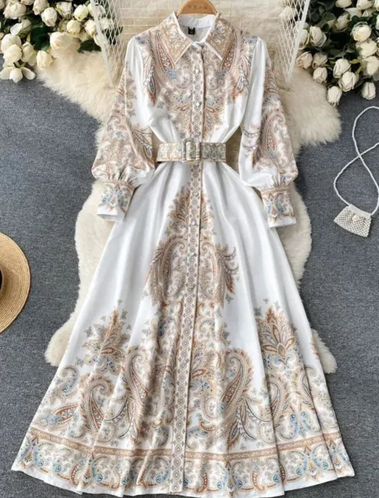 Women's Midi Dress Boho Dress Fashion Holiday Going out Weekend Regular Fit Flower Long Sleeve Shirt Collar Black Blue Apricot Summer Women Floral Dresses