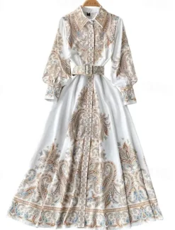 Women's Midi Dress Boho Dress Fashion Holiday Going out Weekend Regular Fit Flower Long Sleeve Shirt Collar Black Blue Apricot Summer Women Floral Dresses