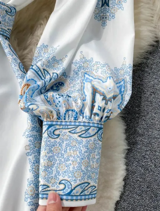 Women's Midi Dress Boho Dress Fashion Holiday Going out Weekend Regular Fit Flower Long Sleeve Shirt Collar Black Blue Apricot Summer Women Floral Dresses