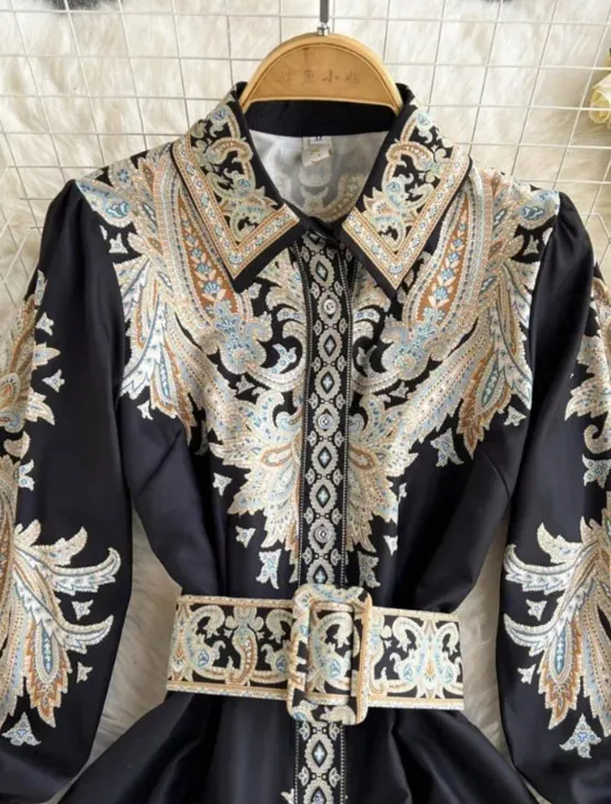 Women's Midi Dress Boho Dress Fashion Holiday Going out Weekend Regular Fit Flower Long Sleeve Shirt Collar Black Blue Apricot Summer Women Floral Dresses