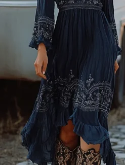 Clearance Women's Midi Dress Boho Dress Western Dress Fashion Classic Holiday Going out Weekend Regular Fit Flower Long Sleeve V Neck Summer Women Floral Dresses