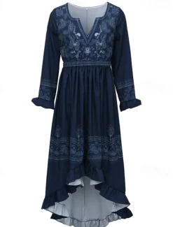 Clearance Women's Midi Dress Boho Dress Western Dress Fashion Classic Holiday Going out Weekend Regular Fit Flower Long Sleeve V Neck Summer Women Floral Dresses
