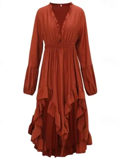 Women's Midi Dress Boho Dress Western Dress Fashion Modern Outdoor Vacation Holiday Regular Fit Plain Long Sleeve V Neck Summer Women Floral Dresses