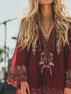 Women's Midi Dress Boho Dress Vintage Classic Vacation Daily Holiday Regular Fit Flower Long Sleeve V Neck Summer Women Floral Dresses