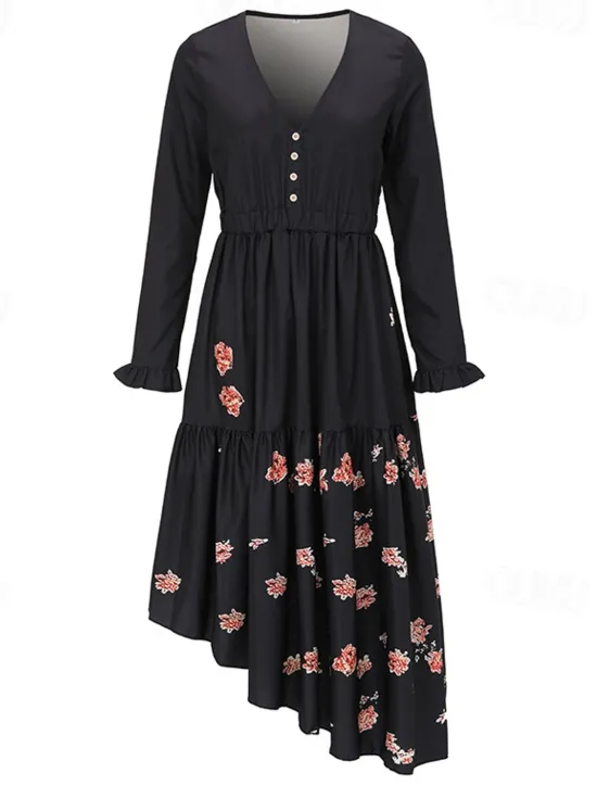 Outlet Women's Midi Dress Boho Dress Print Dress Western Dress Fashion Outdoor Vacation Weekend Regular Fit Plain Long Sleeve V Neck Summer Women Floral Dresses