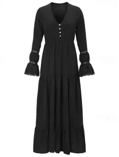 Outlet Women's Midi Dress Boho Dress Western Dress Fashion Classic Outdoor Daily Holiday Regular Fit Plain Long Sleeve V Neck Summer Women Floral Dresses