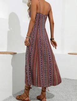 Discount Women's Midi Dress Casual Dress Summer Dress Slip Dress Boho Dress Elegant Fashion Modern Daily Beach Weekend Regular Fit Striped Sleeveless V Neck Red Green Summer Women Cocktail Dress