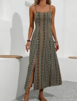Discount Women's Midi Dress Casual Dress Summer Dress Slip Dress Boho Dress Elegant Fashion Modern Daily Beach Weekend Regular Fit Striped Sleeveless V Neck Red Green Summer Women Cocktail Dress